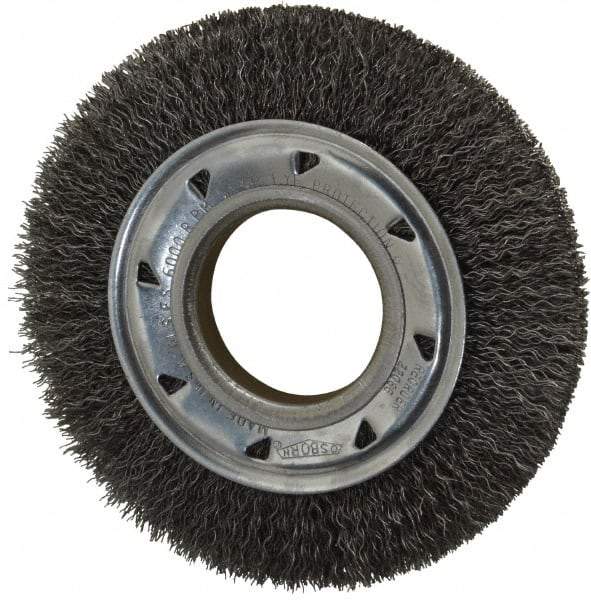 Osborn - 6" OD, 2" Arbor Hole, Crimped Steel Wheel Brush - 7/8" Face Width, 1" Trim Length, 0.014" Filament Diam, 6,000 RPM - Industrial Tool & Supply
