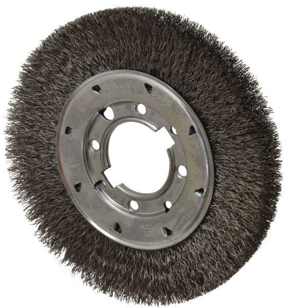 Osborn - 8" OD, 2" Arbor Hole, Crimped Steel Wheel Brush - 5/8" Face Width, 1-1/2" Trim Length, 0.014" Filament Diam, 4,500 RPM - Industrial Tool & Supply