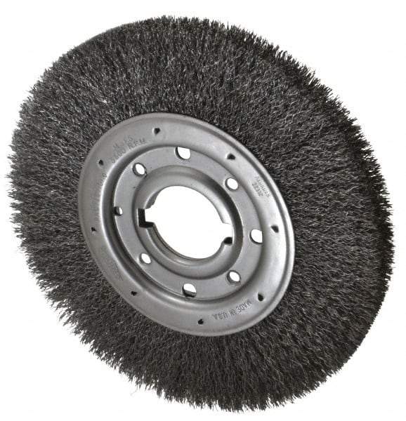 Osborn - 10" OD, 2" Arbor Hole, Crimped Steel Wheel Brush - 1-1/4" Face Width, 2" Trim Length, 0.014" Filament Diam, 3,600 RPM - Industrial Tool & Supply