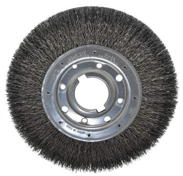 Osborn - 10" OD, 2" Arbor Hole, Crimped Steel Wheel Brush - 1-1/4" Face Width, 2" Trim Length, 0.02" Filament Diam, 3,600 RPM - Industrial Tool & Supply