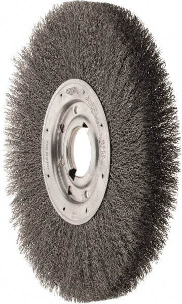Osborn - 12" OD, 2" Arbor Hole, Crimped Steel Wheel Brush - 1-1/8" Face Width, 3" Trim Length, 0.014" Filament Diam, 3,000 RPM - Industrial Tool & Supply