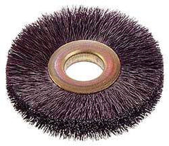 Osborn - 14" OD, 5-1/4" Arbor Hole, Crimped Nylon Wheel Brush - 5/8" Face Width, 3-7/8" Trim Length, 3,000 RPM - Industrial Tool & Supply
