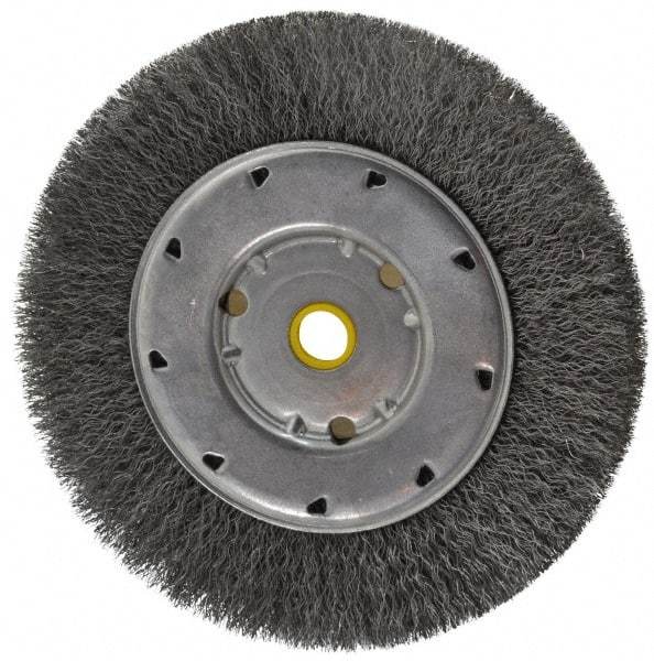 Osborn - 6" OD, 1/2 & 5/8" Arbor Hole, Crimped Steel Wheel Brush - 5/8" Face Width, 1-1/8" Trim Length, 0.008" Filament Diam, 6,000 RPM - Industrial Tool & Supply
