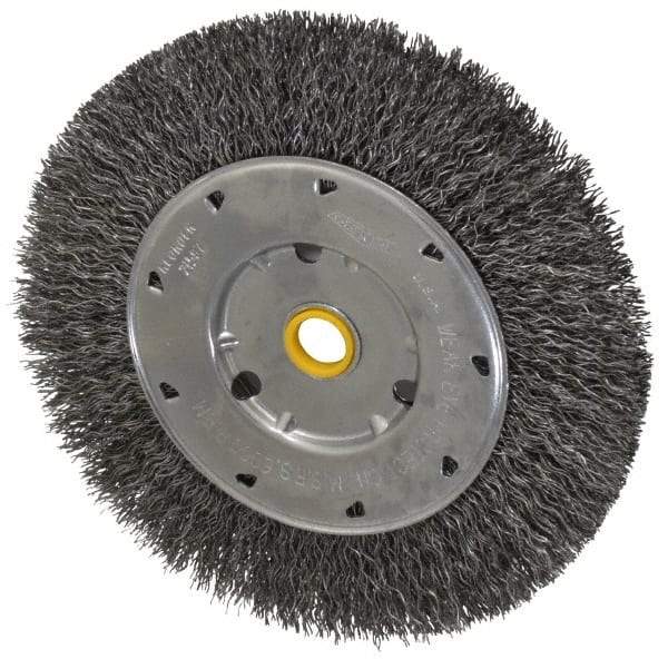 Osborn - 6" OD, 1/2 & 5/8" Arbor Hole, Crimped Steel Wheel Brush - 5/8" Face Width, 1-1/8" Trim Length, 0.014" Filament Diam, 6,000 RPM - Industrial Tool & Supply