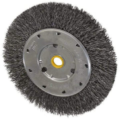 Osborn - 6" OD, 1/2 & 5/8" Arbor Hole, Crimped Steel Wheel Brush - 5/8" Face Width, 1-1/8" Trim Length, 0.014" Filament Diam, 6,000 RPM - Industrial Tool & Supply