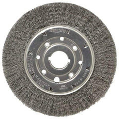 Osborn - 8" OD, 1-1/4" Arbor Hole, Crimped Steel Wheel Brush - 5/8" Face Width, 1-1/2" Trim Length, 0.0104" Filament Diam, 4,500 RPM - Industrial Tool & Supply