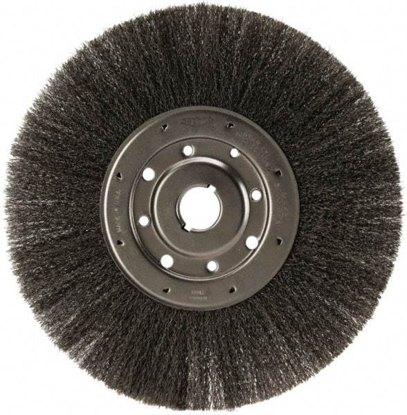 Osborn - 12" OD, 1-1/4" Arbor Hole, Crimped Steel Wheel Brush - 1/2" Face Width, 3" Trim Length, 0.0104" Filament Diam, 3,000 RPM - Industrial Tool & Supply