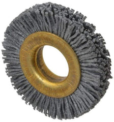 Osborn - 1-1/2" OD, 1/2" Arbor Hole, Crimped Nylon Wheel Brush - 1/4" Face Width, 1/4" Trim Length, 20,000 RPM - Industrial Tool & Supply