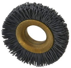 Osborn - 1-1/2" OD, 1/2" Arbor Hole, Crimped Nylon Wheel Brush - 1/4" Face Width, 1/4" Trim Length, 20,000 RPM - Industrial Tool & Supply