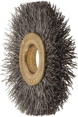 Osborn - 1-1/2" OD, 3/8" Arbor Hole, Crimped Steel Wheel Brush - 7/32" Face Width, 3/8" Trim Length, 0.008" Filament Diam, 20,000 RPM - Industrial Tool & Supply