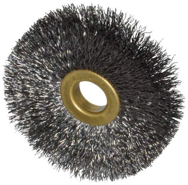 Osborn - 2-1/2" OD, 1/2" Arbor Hole, Crimped Steel Wheel Brush - 1/4" Face Width, 3/4" Trim Length, 0.008" Filament Diam, 20,000 RPM - Industrial Tool & Supply
