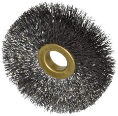 Osborn - 2-1/2" OD, 1/2" Arbor Hole, Crimped Steel Wheel Brush - 1/4" Face Width, 3/4" Trim Length, 0.008" Filament Diam, 20,000 RPM - Industrial Tool & Supply