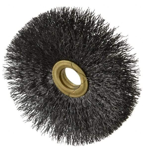 Osborn - 3" OD, 1/2" Arbor Hole, Crimped Steel Wheel Brush - 1/4" Face Width, 1" Trim Length, 0.008" Filament Diam, 20,000 RPM - Industrial Tool & Supply