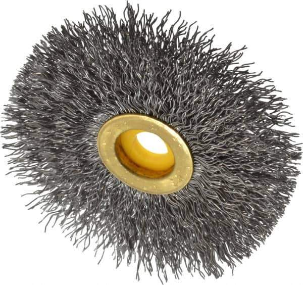 Osborn - 3" OD, 3/8" Arbor Hole, Crimped Steel Wheel Brush - 3/8" Face Width, 15/16" Trim Length, 0.014" Filament Diam, 20,000 RPM - Industrial Tool & Supply