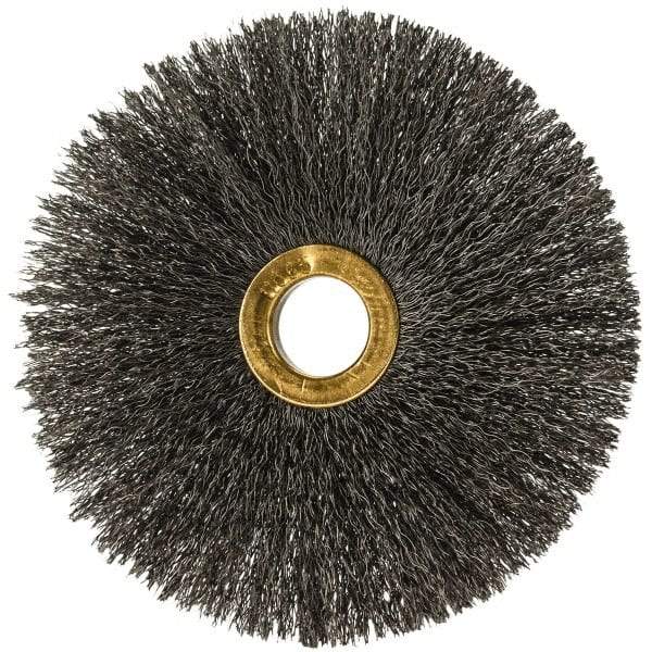 Osborn - 4" OD, 5/8" Arbor Hole, Crimped Steel Wheel Brush - 3/16" Face Width, 1-1/2" Trim Length, 0.008" Filament Diam, 15,000 RPM - Industrial Tool & Supply