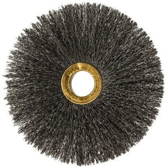 Osborn - 4" OD, 5/8" Arbor Hole, Crimped Steel Wheel Brush - 3/16" Face Width, 1-1/2" Trim Length, 0.008" Filament Diam, 15,000 RPM - Industrial Tool & Supply