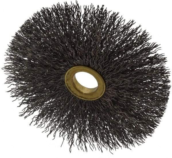 Osborn - 4" OD, 5/8" Arbor Hole, Crimped Steel Wheel Brush - 3/16" Face Width, 1-1/2" Trim Length, 0.014" Filament Diam, 15,000 RPM - Industrial Tool & Supply