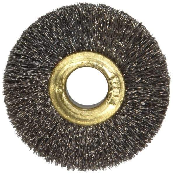 Osborn - 1-1/2" OD, 3/8" Arbor Hole, Crimped Stainless Steel Wheel Brush - 7/32" Face Width, 3/8" Trim Length, 0.005" Filament Diam, 20,000 RPM - Industrial Tool & Supply