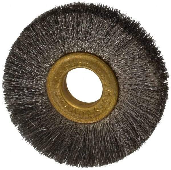 Osborn - 2" OD, 1/2" Arbor Hole, Crimped Stainless Steel Wheel Brush - 1/4" Face Width, 1/2" Trim Length, 0.005" Filament Diam, 20,000 RPM - Industrial Tool & Supply