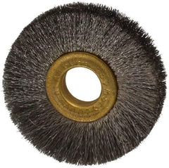 Osborn - 2" OD, 1/2" Arbor Hole, Crimped Stainless Steel Wheel Brush - 1/4" Face Width, 1/2" Trim Length, 0.005" Filament Diam, 20,000 RPM - Industrial Tool & Supply