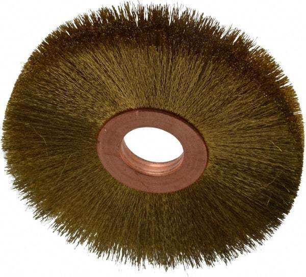 Osborn - 3" OD, 5/8" Arbor Hole, Crimped Brass Wheel Brush - 3/8" Face Width, 15/16" Trim Length, 0.005" Filament Diam, 15,000 RPM - Industrial Tool & Supply