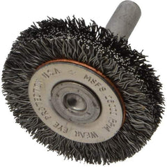 Osborn - 1-1/2" OD, 1/4" Shank Diam, Crimped Steel Wheel Brush - 3/8" Face Width, 9/32" Trim Length, 0.0118" Filament Diam, 25,000 RPM - Industrial Tool & Supply