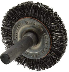 Osborn - 1-1/2" OD, 1/4" Shank Diam, Crimped Steel Wheel Brush - 3/8" Face Width, 9/32" Trim Length, 0.014" Filament Diam, 25,000 RPM - Industrial Tool & Supply