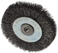 Osborn - 2" OD, 1/4" Shank Diam, Crimped Steel Wheel Brush - 3/8" Face Width, 7/16" Trim Length, 0.008" Filament Diam, 25,000 RPM - Industrial Tool & Supply