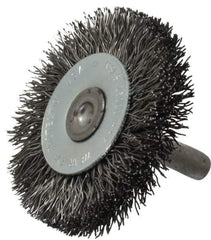 Osborn - 2" OD, 1/4" Shank Diam, Crimped Steel Wheel Brush - 3/8" Face Width, 7/16" Trim Length, 0.014" Filament Diam, 25,000 RPM - Industrial Tool & Supply