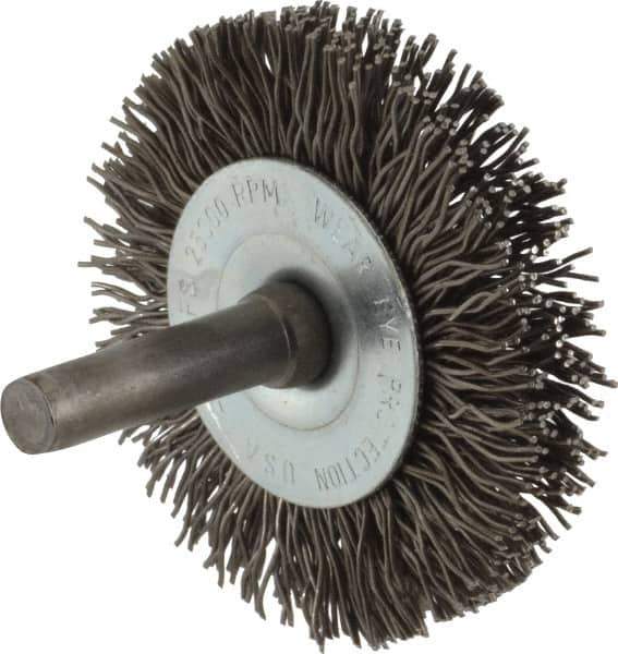 Osborn - 2" OD, 1/4" Shank Diam, Crimped Steel Wheel Brush - 3/8" Face Width, 7/16" Trim Length, 0.02" Filament Diam, 25,000 RPM - Industrial Tool & Supply
