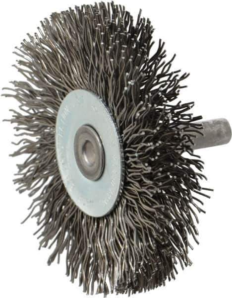 Osborn - 2-1/2" OD, 1/4" Shank Diam, Crimped Steel Wheel Brush - 7/16" Face Width, 11/16" Trim Length, 0.02" Filament Diam, 25,000 RPM - Industrial Tool & Supply