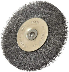 Osborn - 3" OD, 1/4" Shank Diam, Crimped Steel Wheel Brush - 7/16" Face Width, 3/4" Trim Length, 0.008" Filament Diam, 25,000 RPM - Industrial Tool & Supply