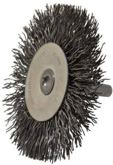 Osborn - 3" OD, 1/4" Shank Diam, Crimped Steel Wheel Brush - 7/16" Face Width, 3/4" Trim Length, 0.02" Filament Diam, 25,000 RPM - Industrial Tool & Supply