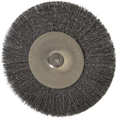 Osborn - 4" OD, 1/4" Shank Diam, Crimped Steel Wheel Brush - 1/2" Face Width, 1" Trim Length, 0.008" Filament Diam, 15,000 RPM - Industrial Tool & Supply