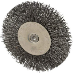 Osborn - 4" OD, 1/4" Shank Diam, Crimped Steel Wheel Brush - 1/2" Face Width, 1" Trim Length, 0.014" Filament Diam, 15,000 RPM - Industrial Tool & Supply