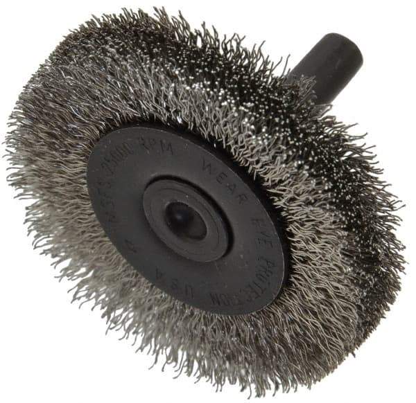 Osborn - 2" OD, 1/4" Shank Diam, Crimped Stainless Steel Wheel Brush - 3/8" Face Width, 7/16" Trim Length, 0.008" Filament Diam, 25,000 RPM - Industrial Tool & Supply