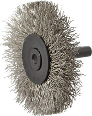 Osborn - 2-1/2" OD, 1/4" Shank Diam, Crimped Stainless Steel Wheel Brush - 7/16" Face Width, 11/16" Trim Length, 0.014" Filament Diam, 25,000 RPM - Industrial Tool & Supply