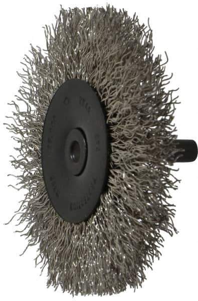 Osborn - 3" OD, 1/4" Shank Diam, Crimped Stainless Steel Wheel Brush - 7/16" Face Width, 3/4" Trim Length, 0.014" Filament Diam, 25,000 RPM - Industrial Tool & Supply