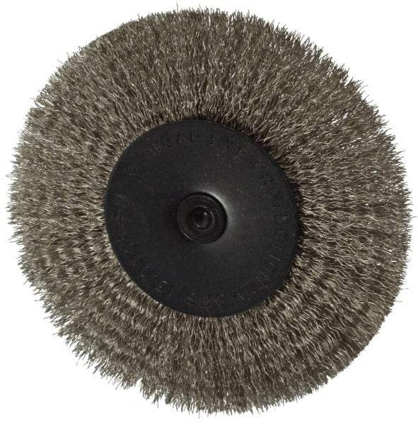 Osborn - 4" OD, 1/4" Shank Diam, Crimped Stainless Steel Wheel Brush - 1/2" Face Width, 1" Trim Length, 0.008" Filament Diam, 15,000 RPM - Industrial Tool & Supply