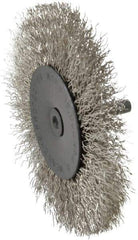 Osborn - 4" OD, 1/4" Shank Diam, Crimped Stainless Steel Wheel Brush - 1/2" Face Width, 1" Trim Length, 0.014" Filament Diam, 15,000 RPM - Industrial Tool & Supply