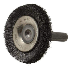 Osborn - 1-1/2" OD, 1/4" Shank Diam, Crimped Steel Wheel Brush - 3/8" Face Width, 3/8" Trim Length, 0.006" Filament Diam, 20,000 RPM - Industrial Tool & Supply