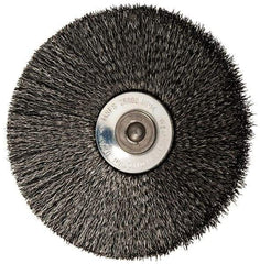 Osborn - 3" OD, 1/4" Shank Diam, Crimped Steel Wheel Brush - 7/16" Face Width, 15/16" Trim Length, 0.006" Filament Diam, 20,000 RPM - Industrial Tool & Supply