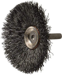 Osborn - 3" OD, 1/4" Shank Diam, Crimped Steel Wheel Brush - 7/16" Face Width, 15/16" Trim Length, 0.014" Filament Diam, 20,000 RPM - Industrial Tool & Supply