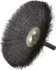 Osborn - 4" OD, 1/4" Shank Diam, Crimped Steel Wheel Brush - 1/2" Face Width, 1-7/16" Trim Length, 0.006" Filament Diam, 15,000 RPM - Industrial Tool & Supply