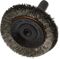 Osborn - 1-1/2" OD, 1/4" Shank Diam, Crimped Stainless Steel Wheel Brush - 3/8" Face Width, 3/8" Trim Length, 0.006" Filament Diam, 20,000 RPM - Industrial Tool & Supply