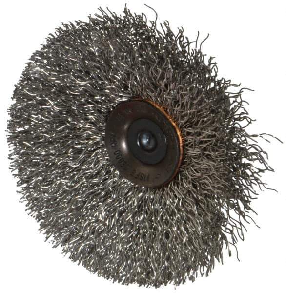 Osborn - 3" OD, 1/4" Shank Diam, Crimped Stainless Steel Wheel Brush - 7/16" Face Width, 15/16" Trim Length, 0.014" Filament Diam, 20,000 RPM - Industrial Tool & Supply