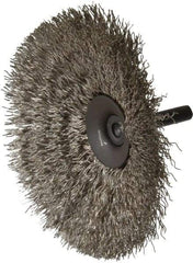 Osborn - 4" OD, 1/4" Shank Diam, Crimped Stainless Steel Wheel Brush - 1/2" Face Width, 1-7/16" Trim Length, 0.014" Filament Diam, 15,000 RPM - Industrial Tool & Supply