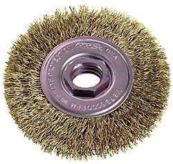 Osborn - 4" OD, M10x1.50 Arbor Hole, Crimped Steel Wheel Brush - 1/2" Face Width, 7/8" Trim Length, 0.014" Filament Diam, 15,000 RPM - Industrial Tool & Supply