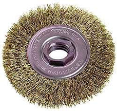 Osborn - 4" OD, M10x1.50 Arbor Hole, Crimped Steel Wheel Brush - 1/2" Face Width, 7/8" Trim Length, 0.014" Filament Diam, 15,000 RPM - Industrial Tool & Supply