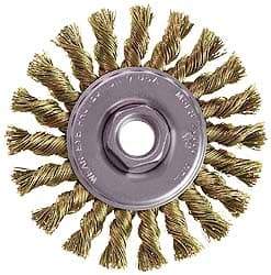Osborn - 4" OD, 1/2-13 Arbor Hole, Knotted Stainless Steel Wheel Brush - 3/8" Face Width, 7/8" Trim Length, 0.02" Filament Diam, 20,000 RPM - Industrial Tool & Supply